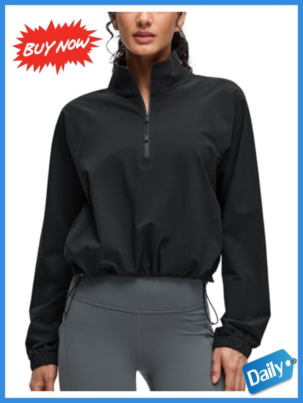 CRZ YOGA Lightweight Half Zip Drawstring Jacket